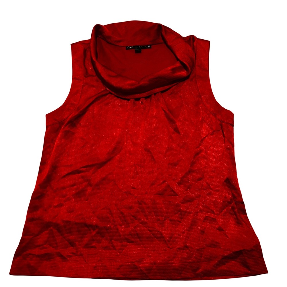 Red Cowl Neck Sleeveless‎ Textured Blouse Size M Old Money Quiet Luxury Career